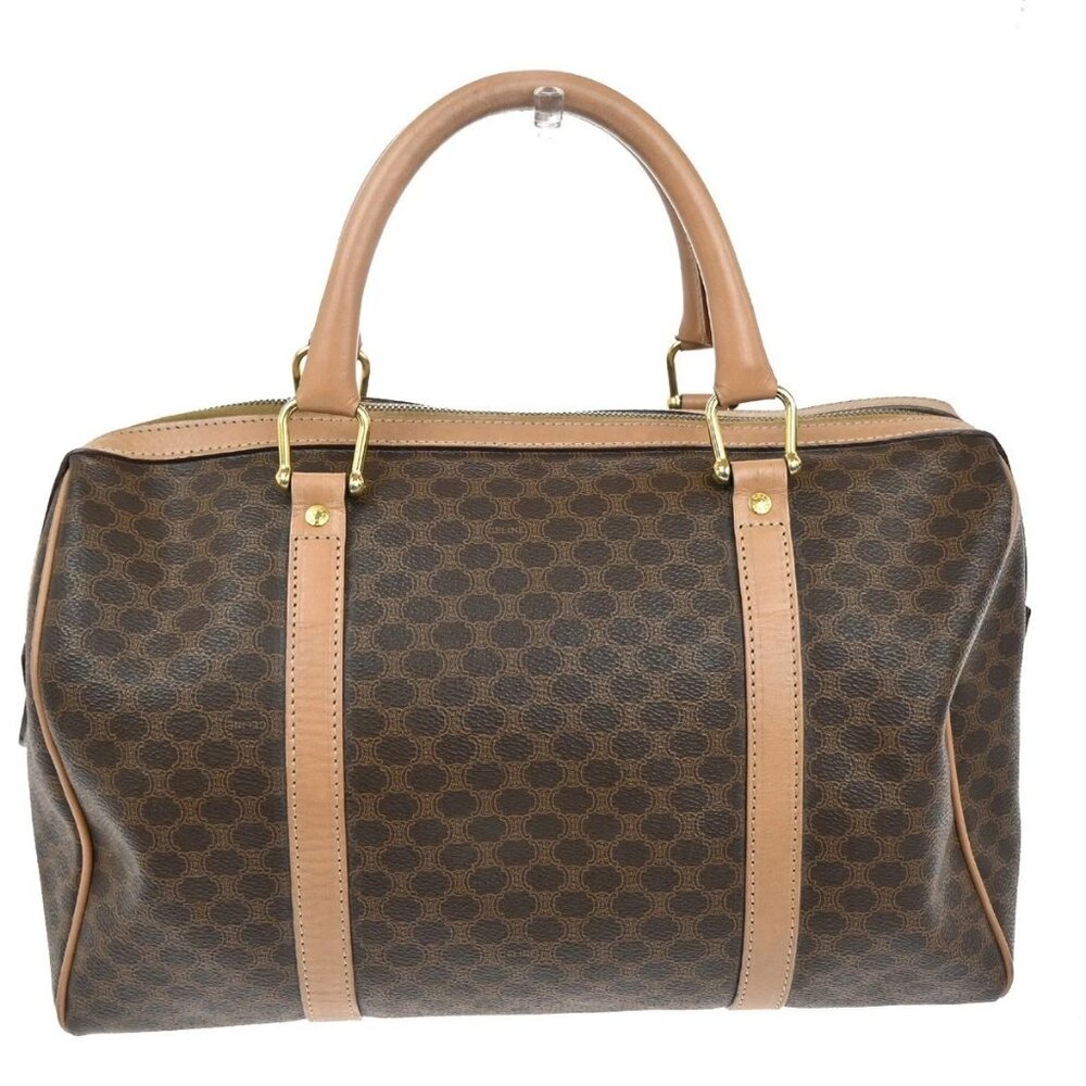 CELINE Logo Macadam Pattern Travel Hand Boston Bag PVC Leather Brown 38KC411 - Picture 1 of 15